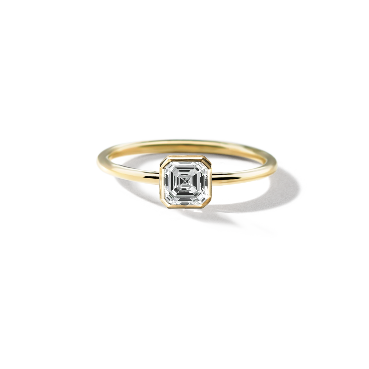 18K Yellow Gold Asscher Bezel Engagement Ring