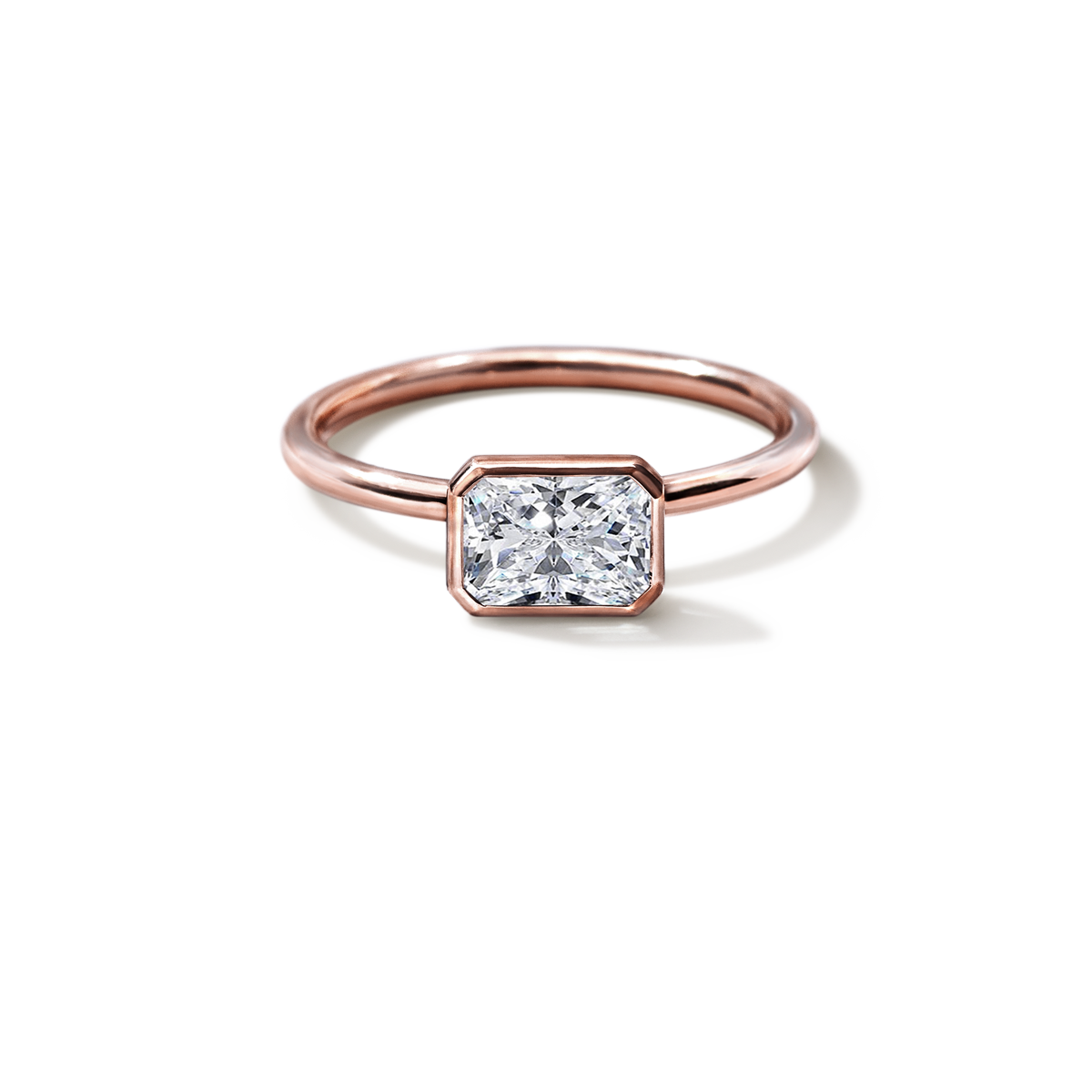 18K Rose Gold Bezel Radiant Diamond Engagement Ring