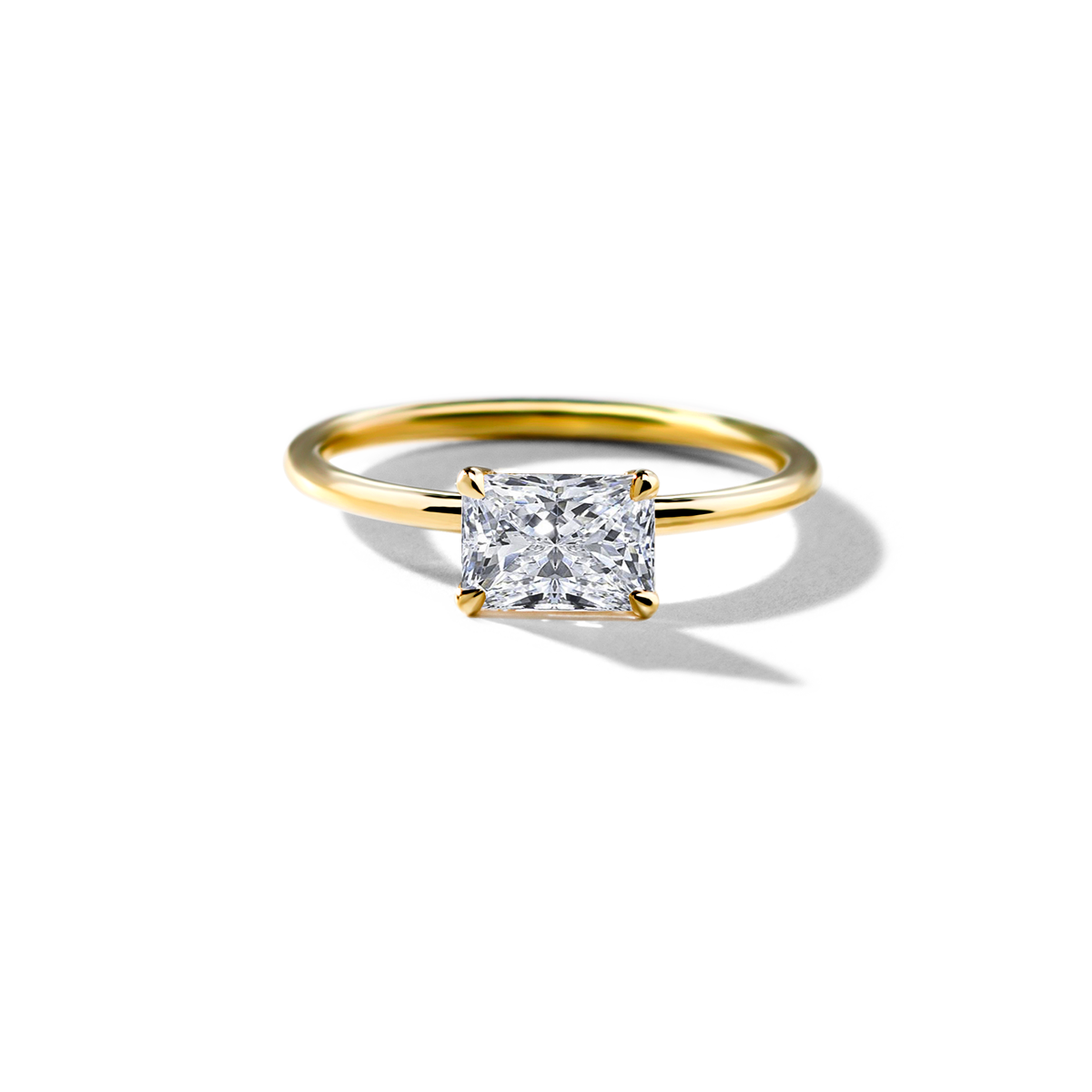 Radiant 18K Yellow Gold Engagement Ring East West