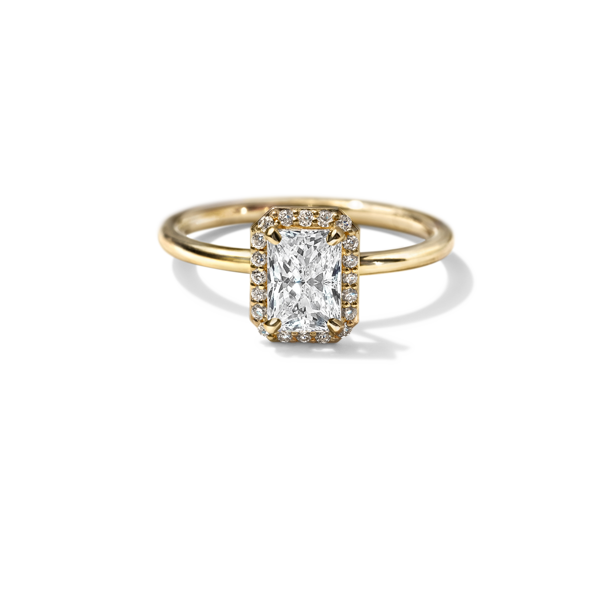 18K Yellow Gold Radiant Halo Engagement Ring