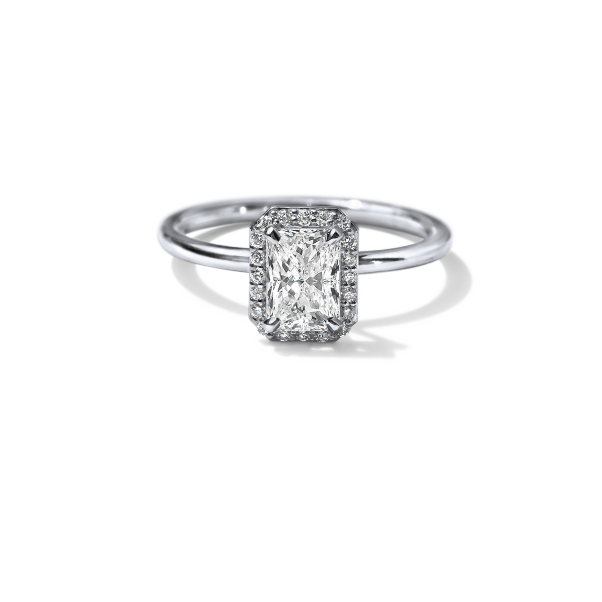 18K White Gold Platinum Radiant Halo Engagement Ring