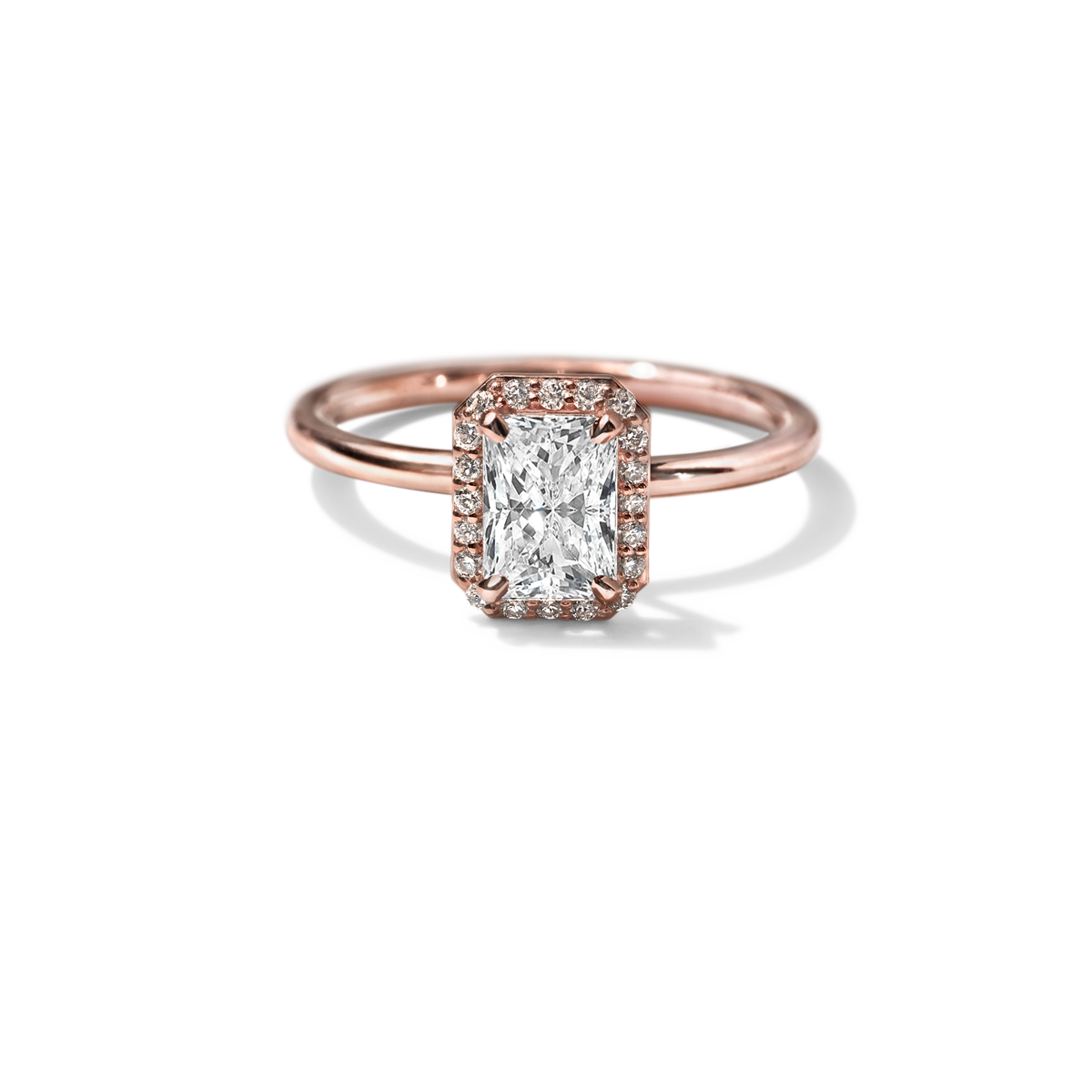 18K Rose Gold Radiant Halo Engagement Ring