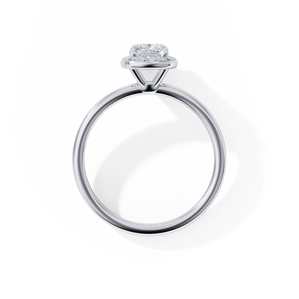 18K White Gold Platinum Cushion Halo Engagement Ring