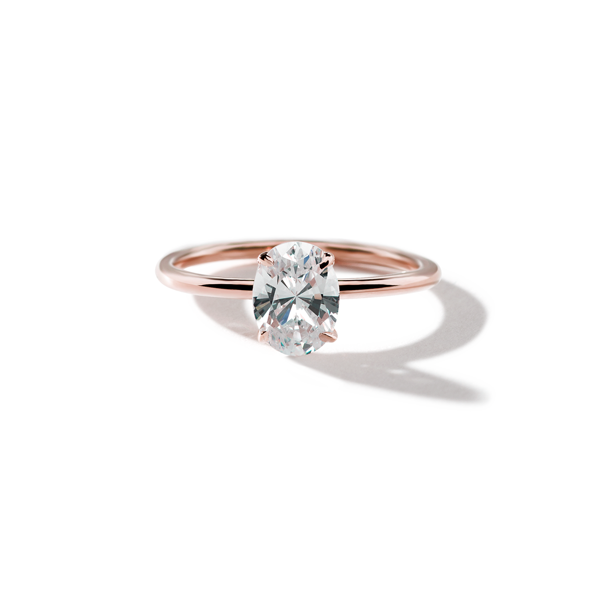 18K Rose Gold Prong Oval Diamond Engagement Ring