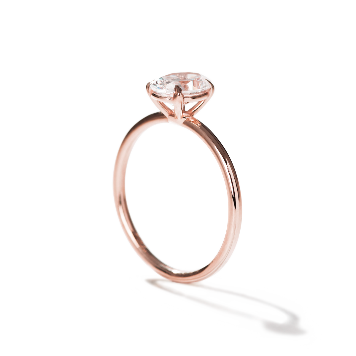 18K Rose Gold Prong Oval Diamond Engagement Ring