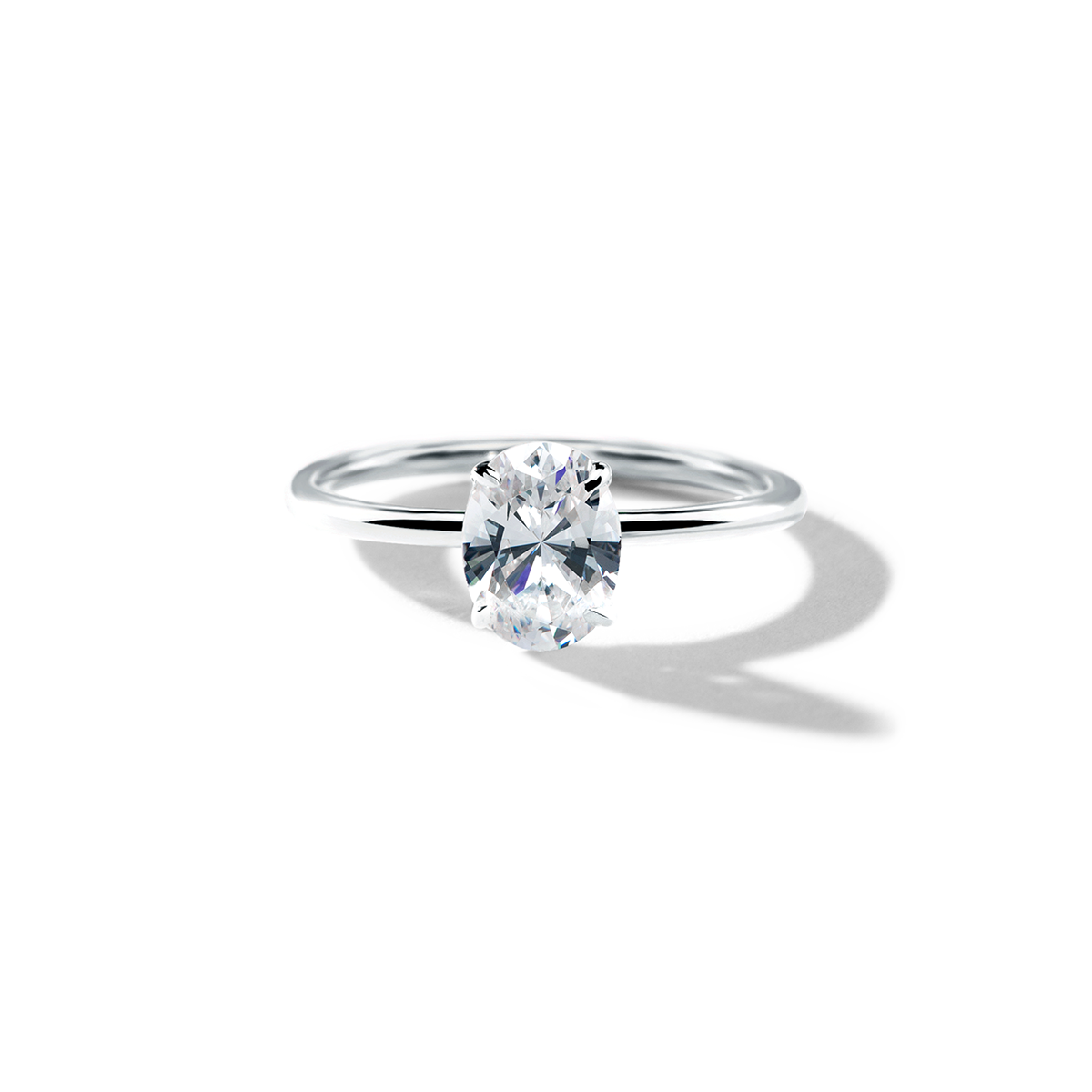 18K White Gold Prong Solitaire Oval Diamond Engagement Ring