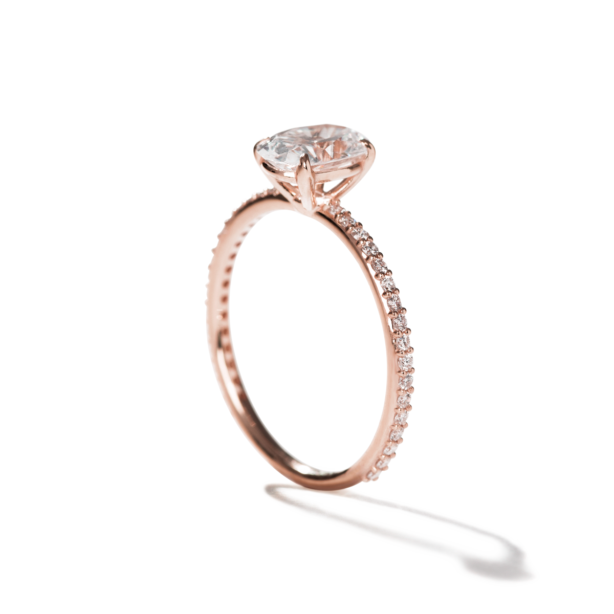 18K Rose Gold Oval Pave Solitaire Engagement Ring