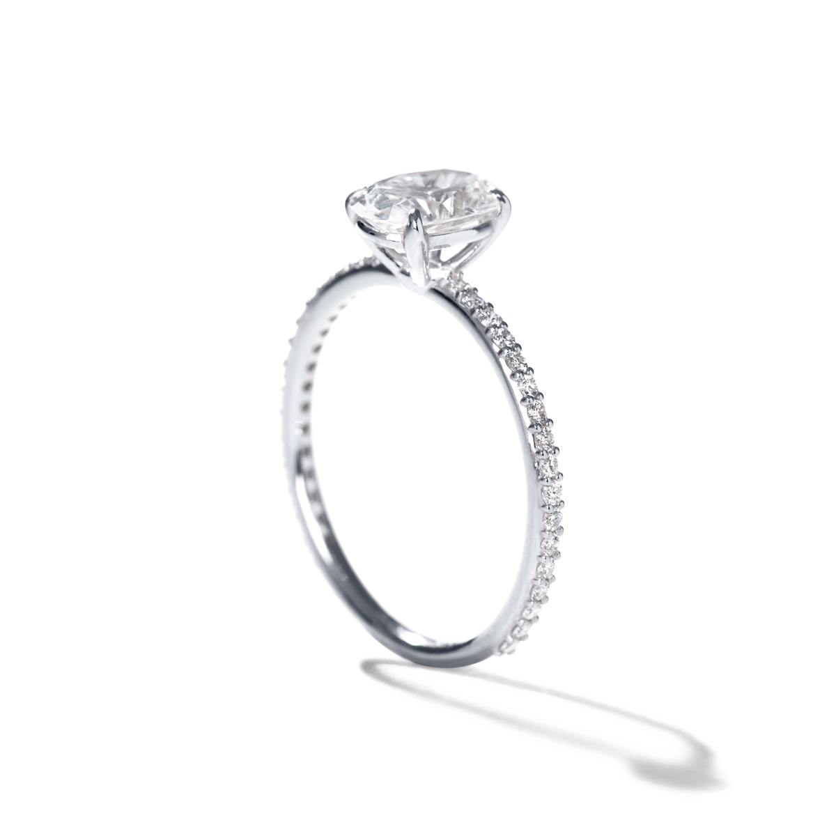 18K White Gold Platinum Oval Pave Solitaire Engagement Ring