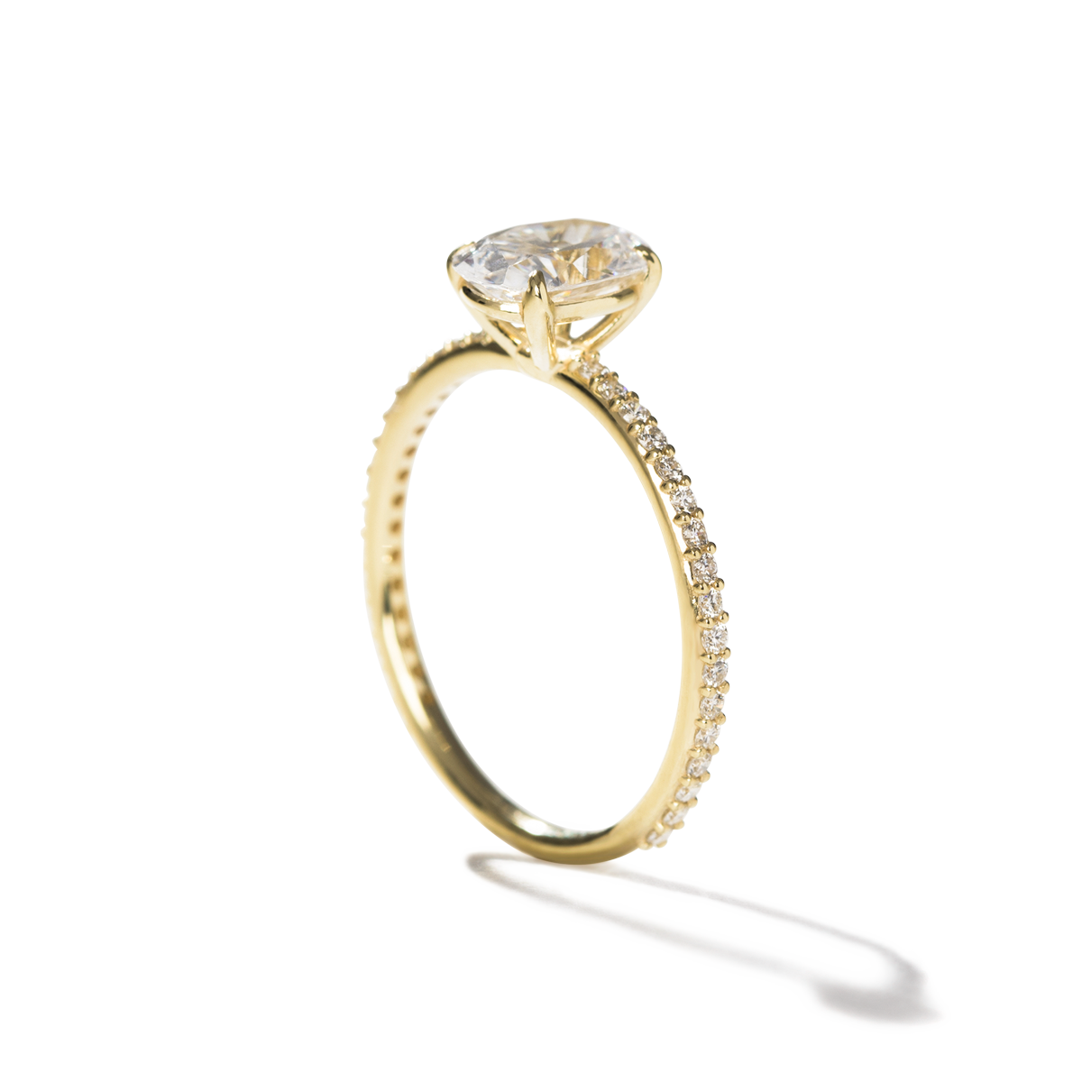 18K Yellow Gold Oval Pave Solitaire Engagement Ring