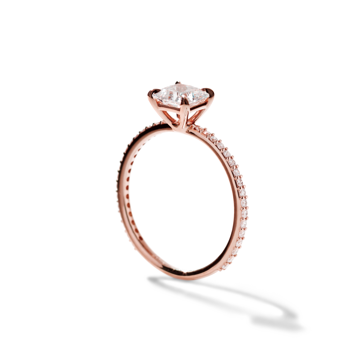 18K Rose Gold Princess Pave Solitaire Engagement Ring