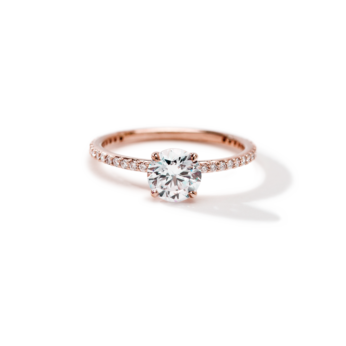 18K Rose Gold Round Pave Solitaire Engagement Ring