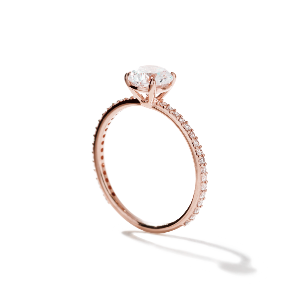 18K Rose Gold Round Pave Solitaire Engagement Ring