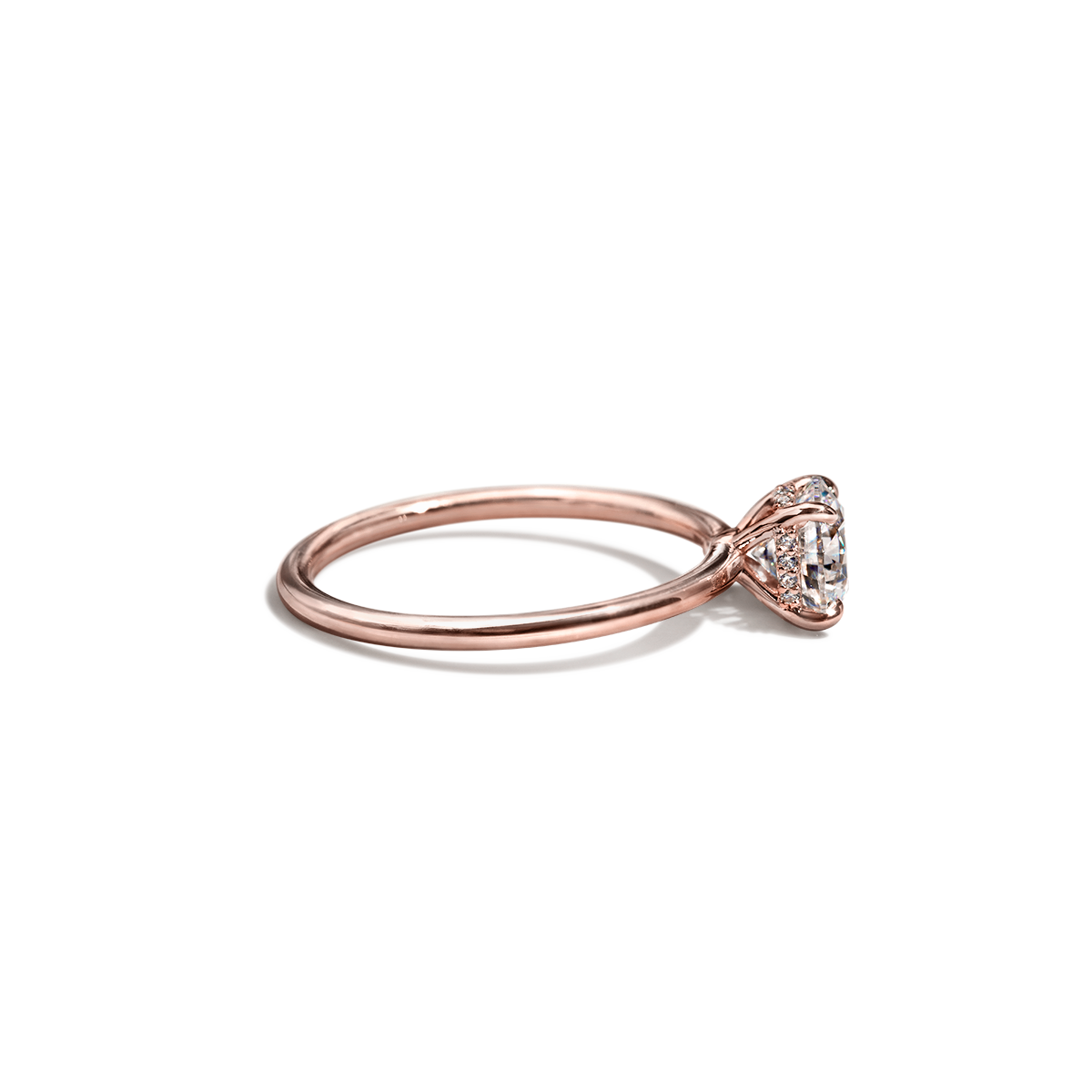 18K Rose Gold Round Hidden Halo Pave Engagement Ring