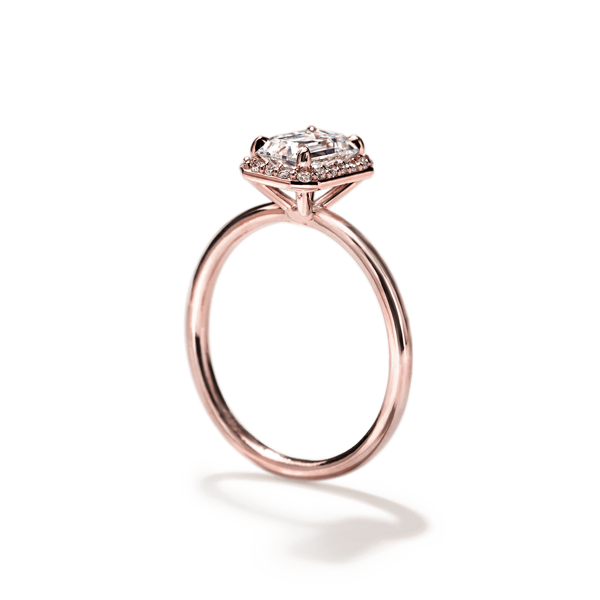 18K Rose Gold Emerald Radiant Halo Engagement Ring