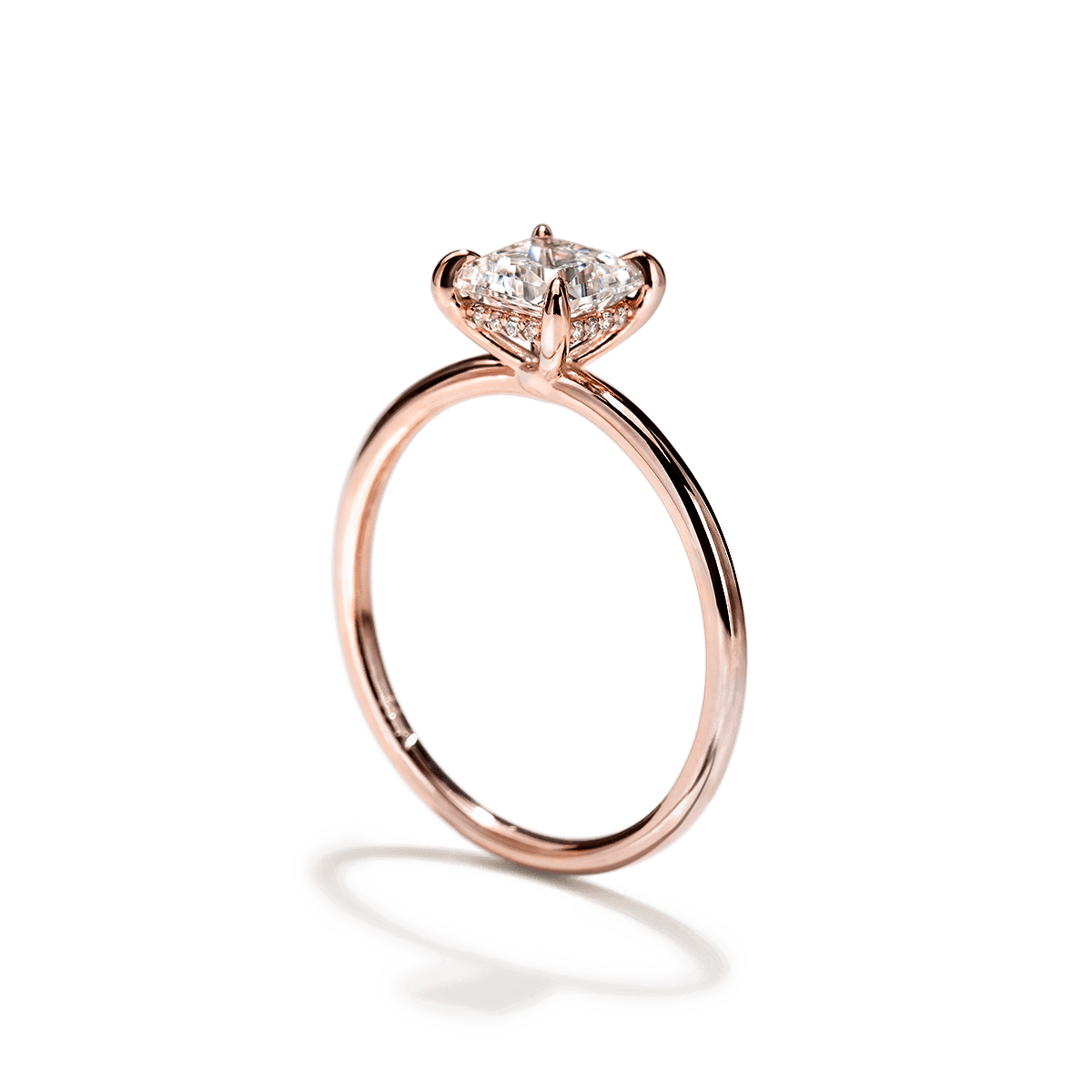 18K Rose Gold Princess Hidden Halo Pave Engagement Ring