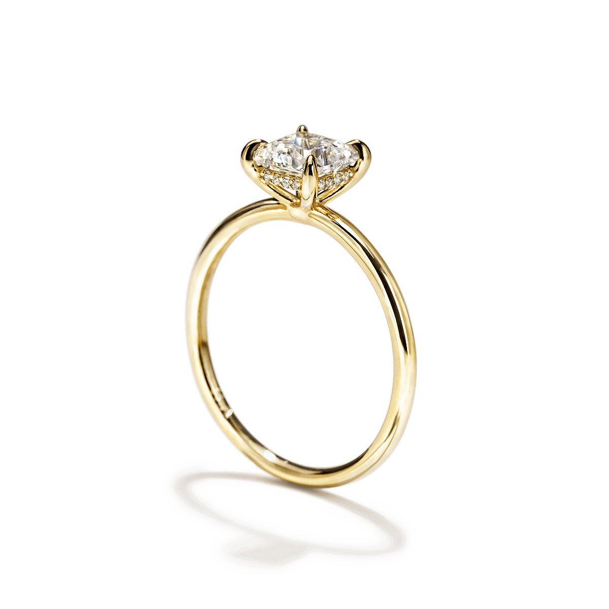 18K Yellow Gold Princess Hidden Halo Pave Engagement Ring