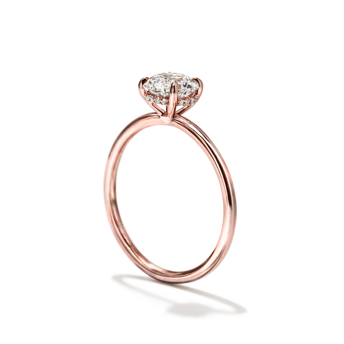 18K Rose Gold Round Hidden Halo Pave Engagement Ring