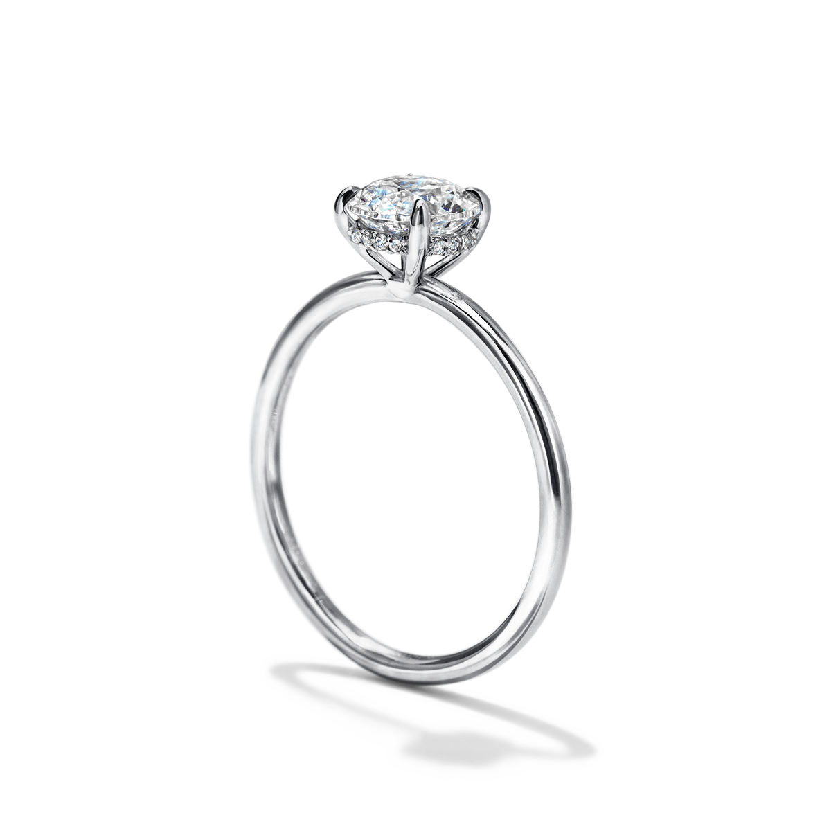 Platinum 18K White Gold Round Hidden Halo Pave Engagement Ring