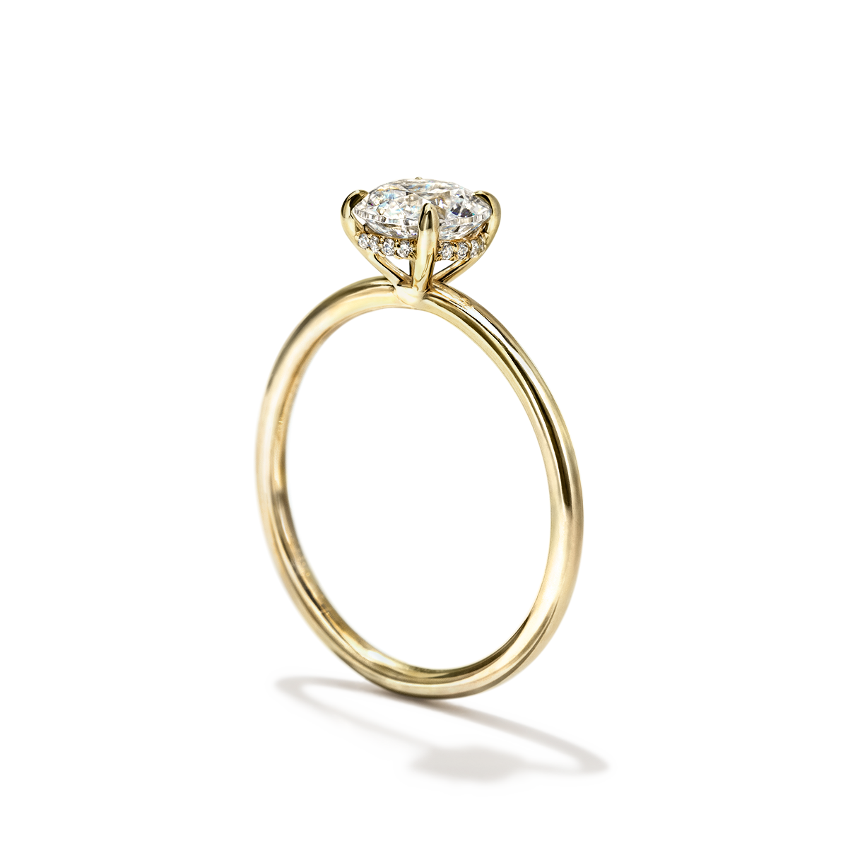 18K Yellow Gold Round Hidden Halo Pave Engagement Ring