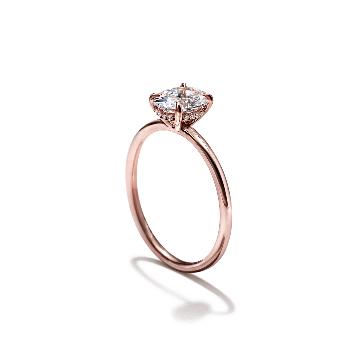 18K Rose Gold Oval Hidden Halo Pave Engagement Ring