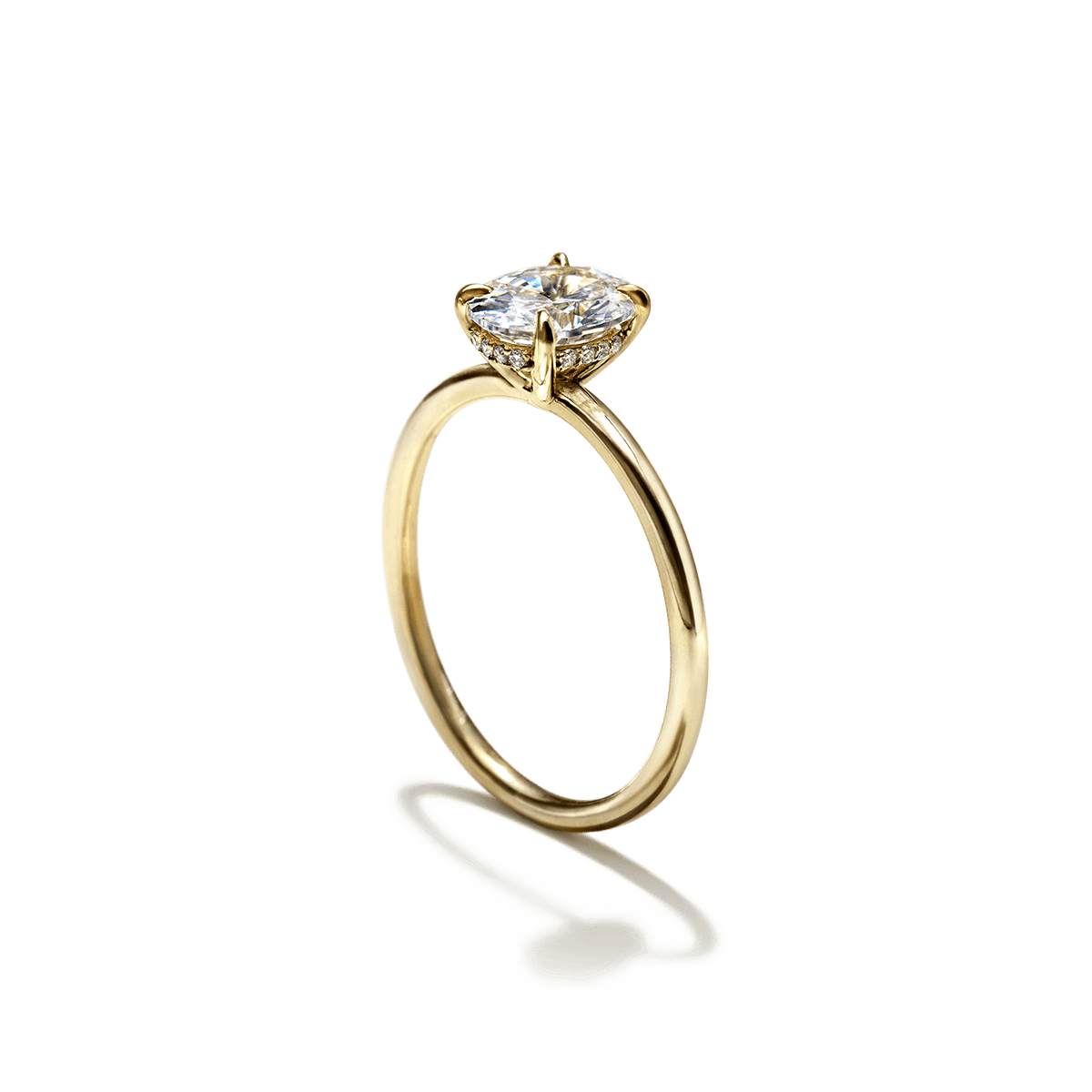 18K Yellow Gold Oval Hidden Halo Pave Engagement Ring