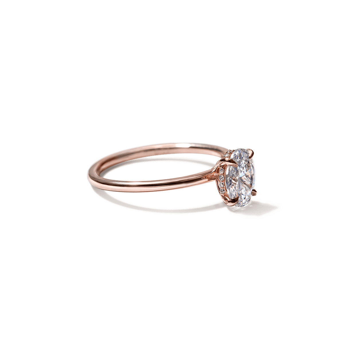 18K Rose Gold Oval Hidden Halo Pave Engagement Ring