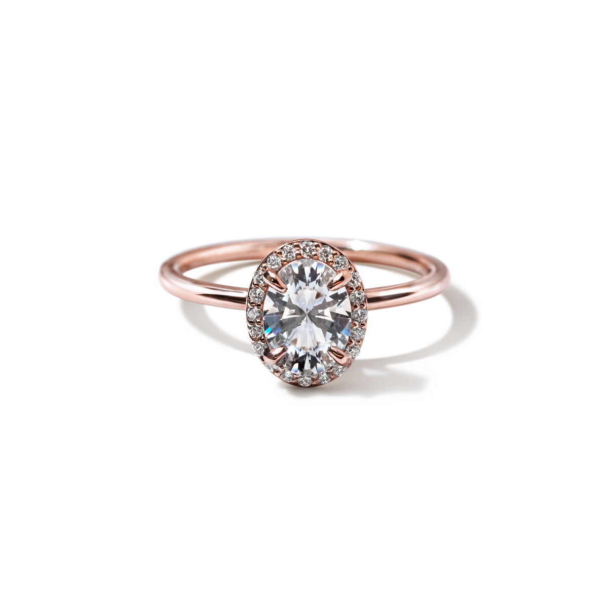 18K Rose Gold Oval Halo Engagement Ring