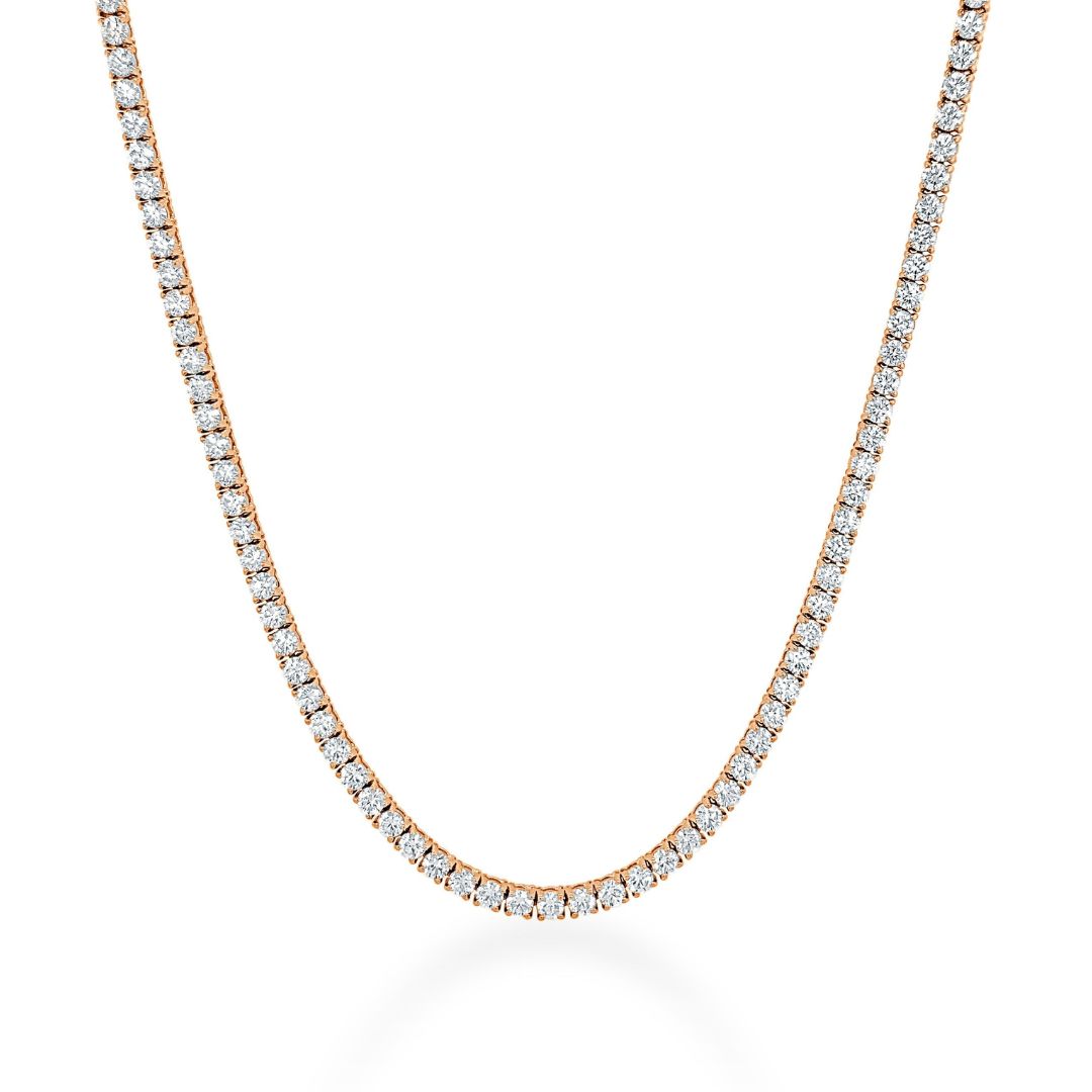 Elegant lab-grown diamond tennis necklace crafted in 14K rose gold, featuring sparkling diamonds for a timeless and sustainable design.