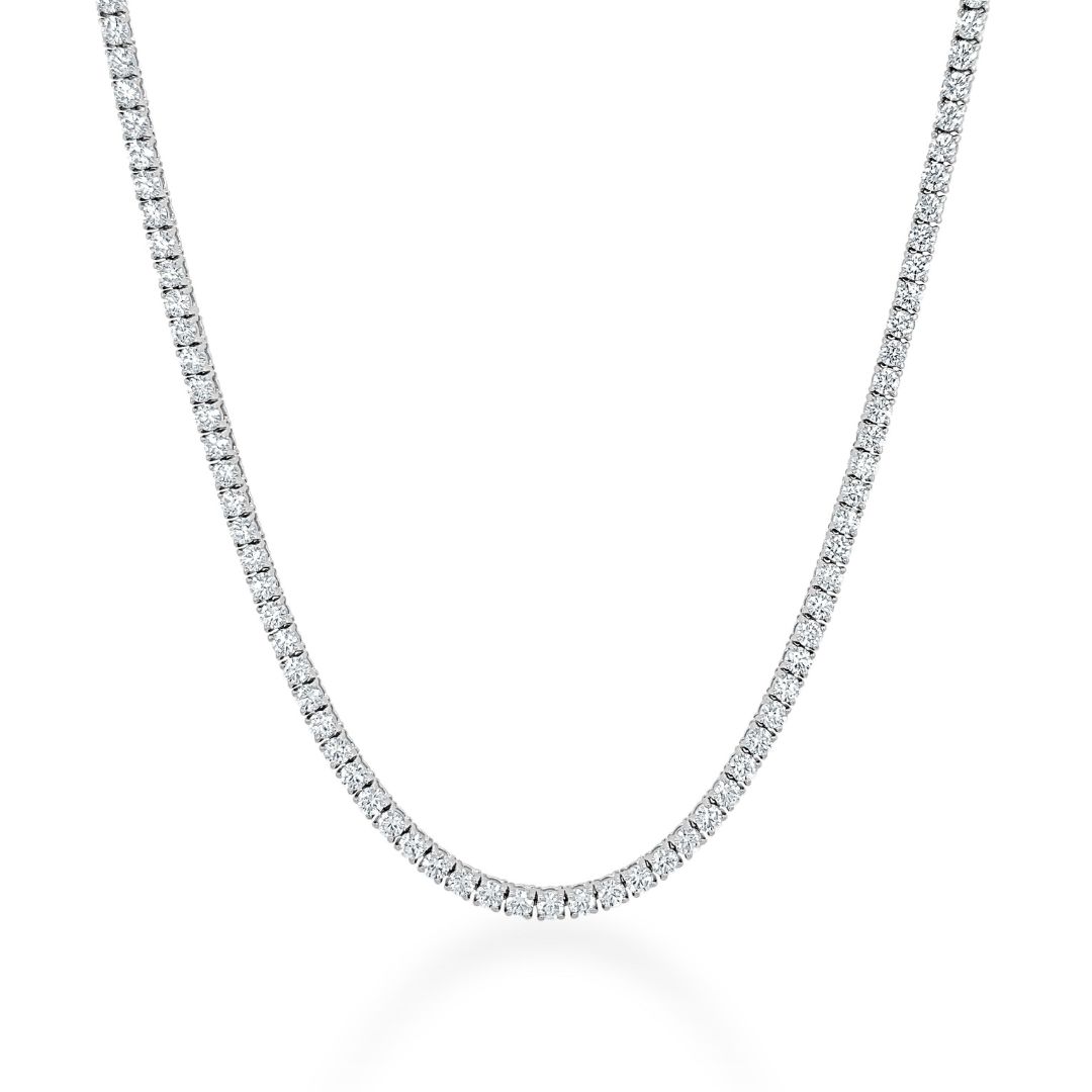 Stunning lab-grown diamond tennis necklace in 14K white gold, designed with eco-conscious diamonds for effortless sophistication.