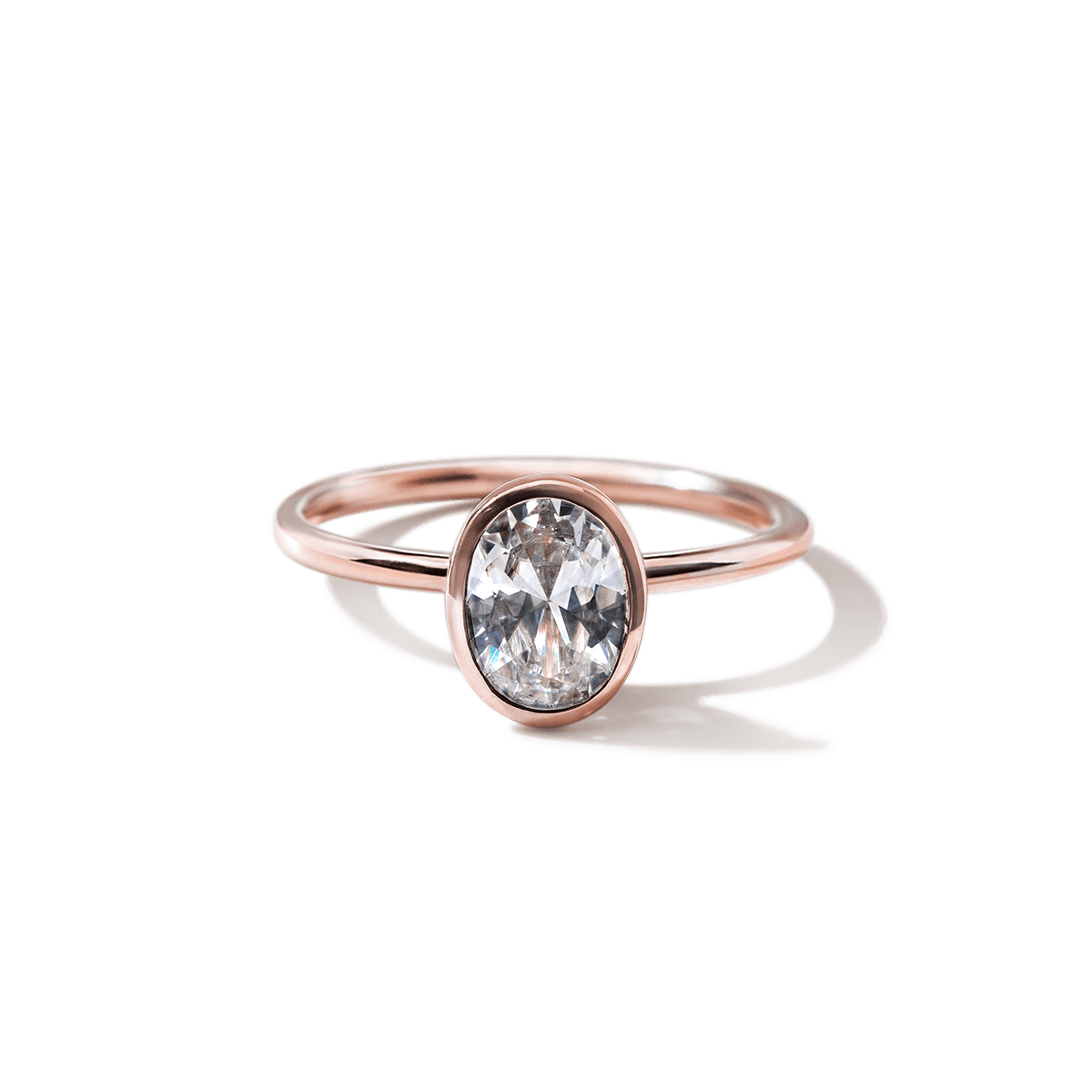 18K Rose Gold Bezel Oval Diamond Engagement Ring