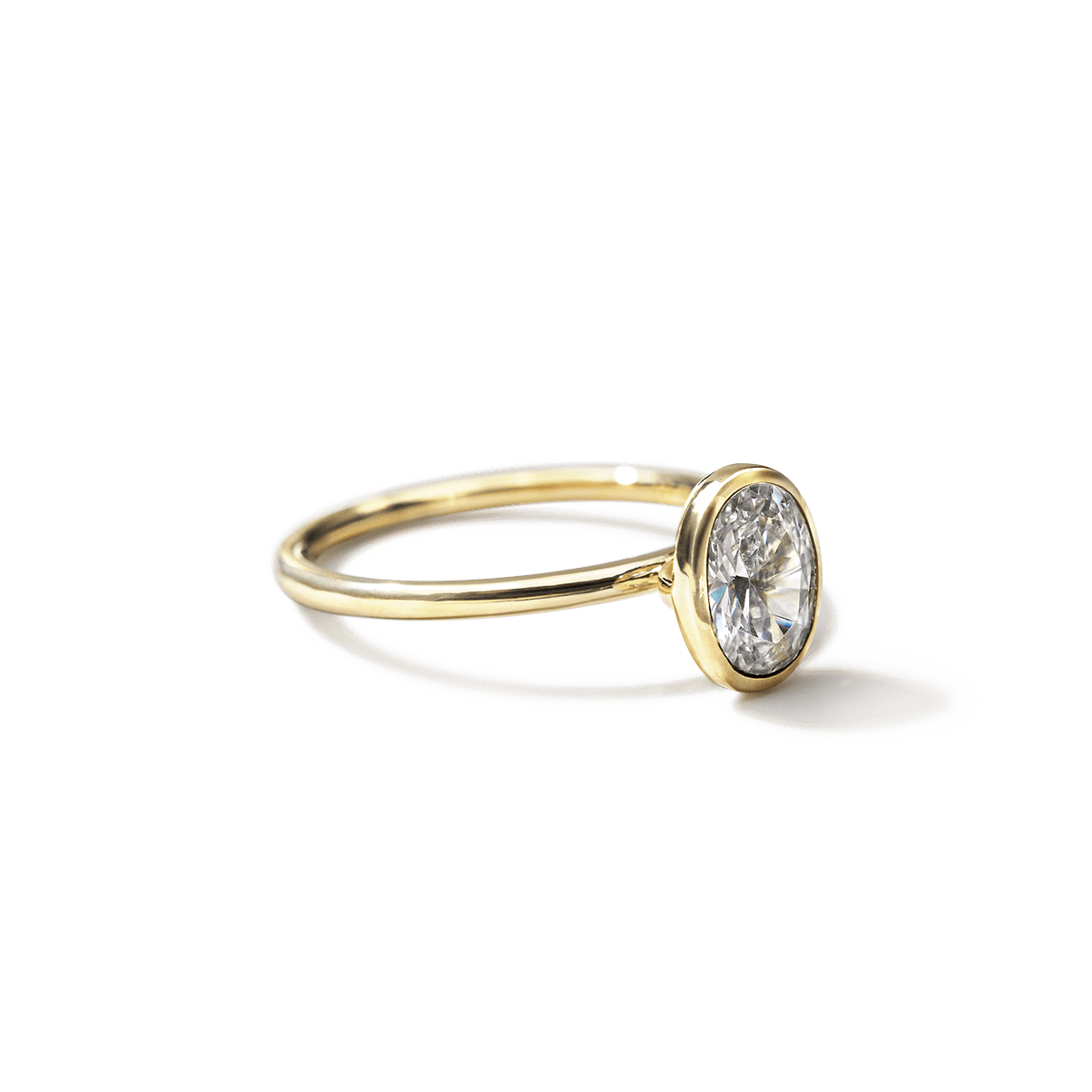 18K Yellow Gold Oval Diamond Bezel Engagement Ring