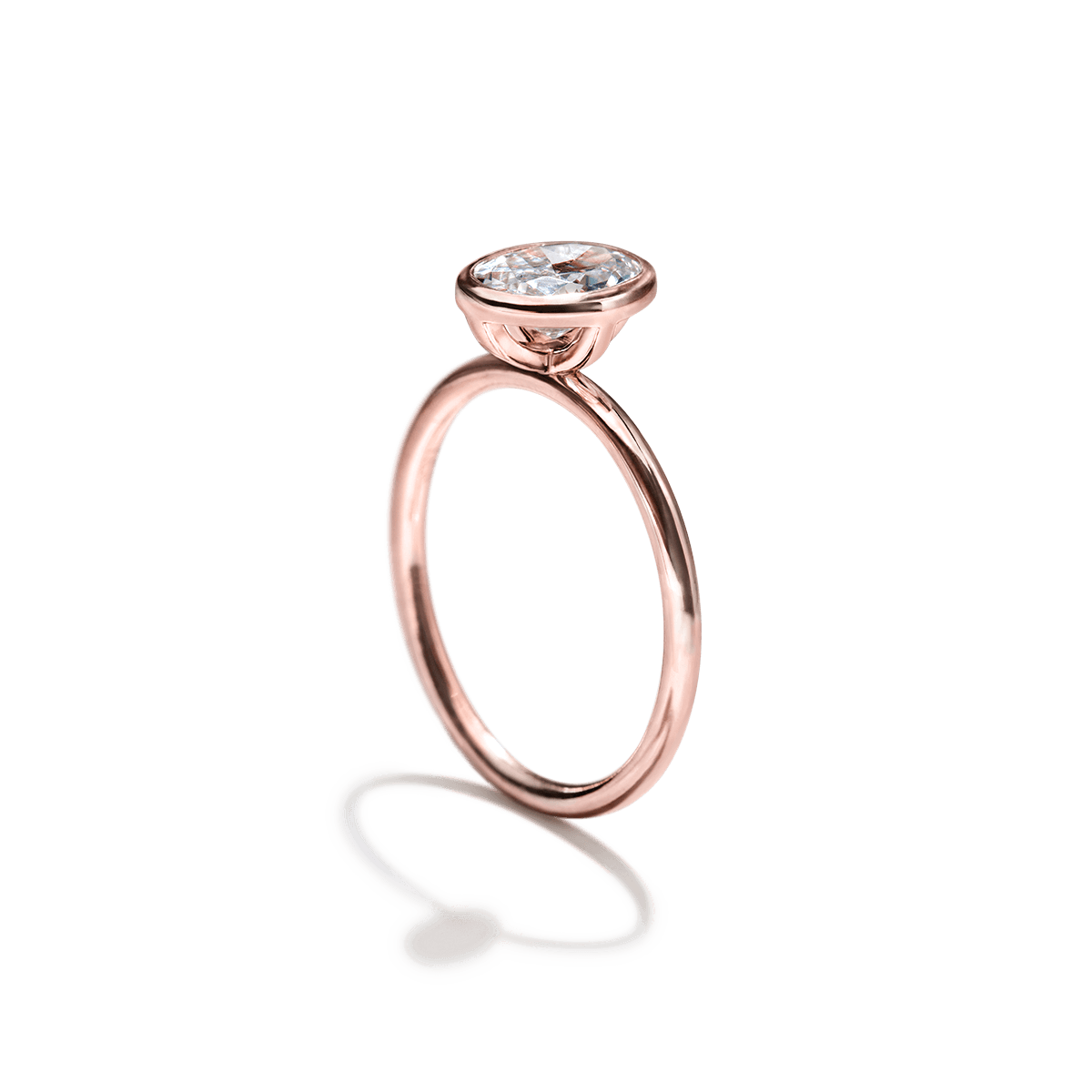 18K Rose Gold Bezel Oval Diamond Engagement Ring