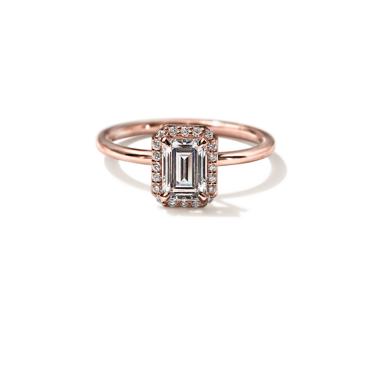 18K Rose Gold Emerald Halo Engagement Ring