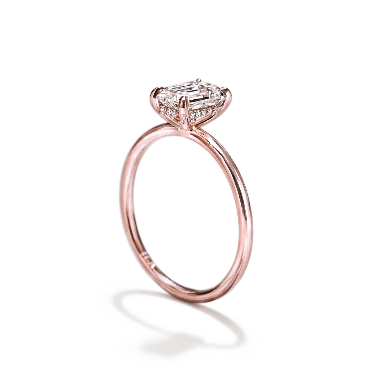 18K Rose Gold Radiant Hidden Halo Pave Engagement Ring