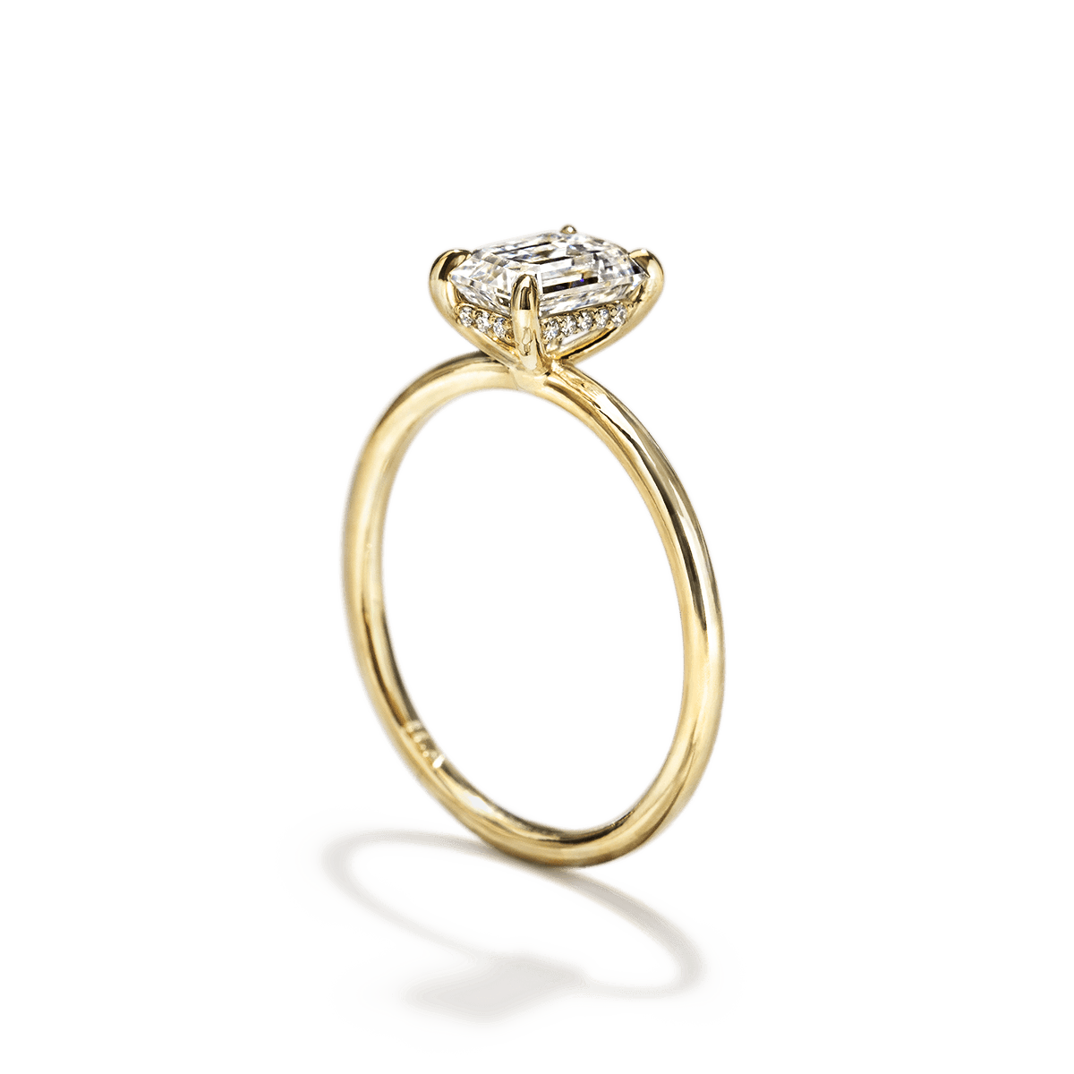 18K Yellow Gold Radiant Hidden Halo Pave Engagement Ring