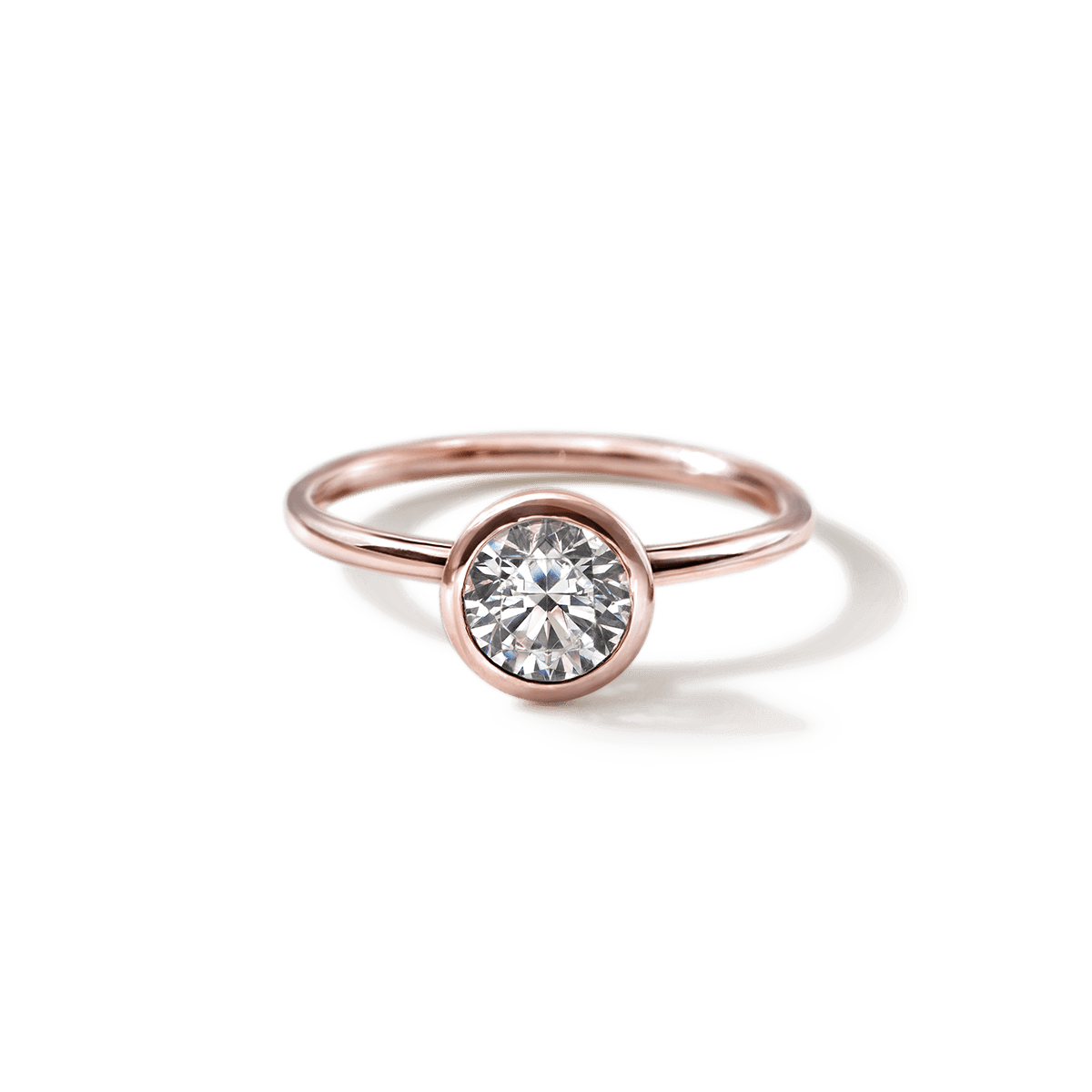 18K Rose Gold Round Bezel Diamond Engagement Ring