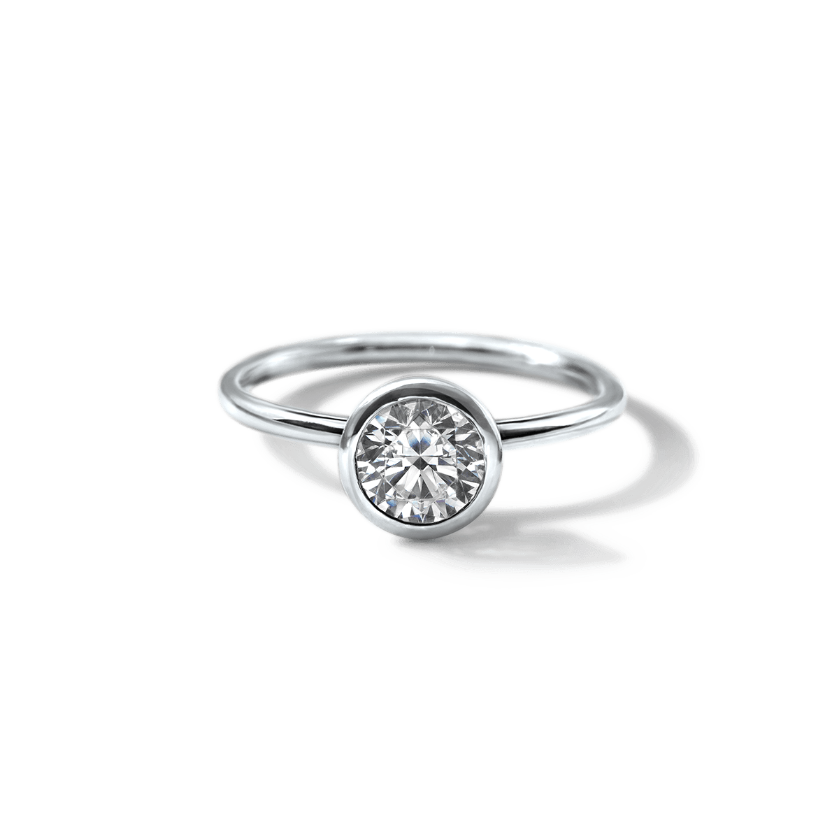 18K White Gold Platinum Round Bezel Diamond Engagement Ring