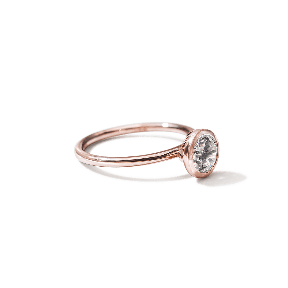 18K Rose Gold Round Bezel Diamond Engagement Ring