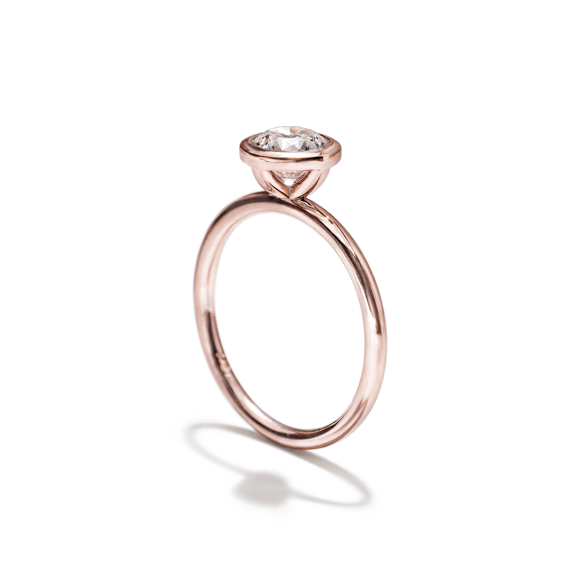 18K Rose Gold  Round Bezel Diamond Engagement Ring