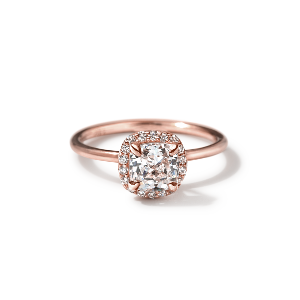 18K Rose Gold Cushion Halo Engagement Ring