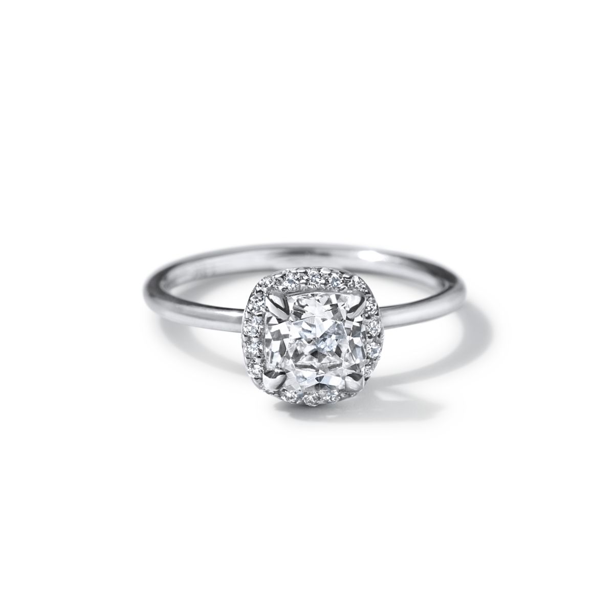 18K White Gold Platinum Cushion Halo Engagement Ring