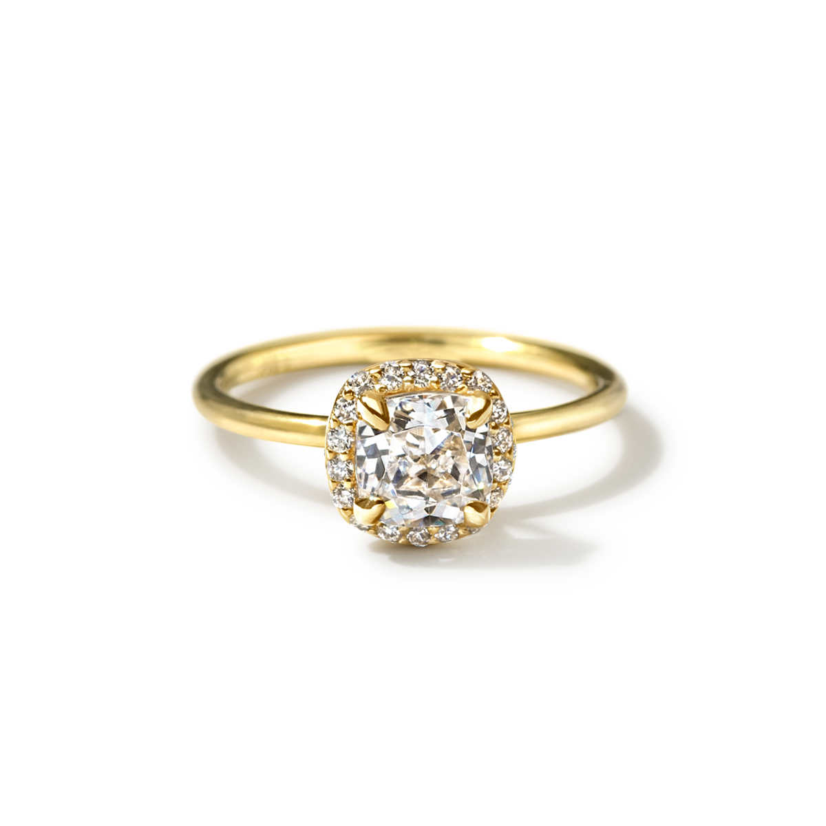 18K Yellow Gold Cushion Halo Engagement Ring