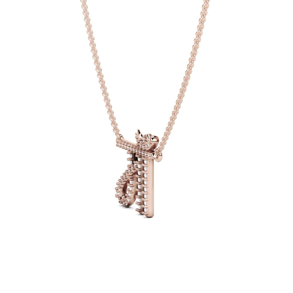 Angled view of the diamond Maa pendant in 14k rose gold, showcasing its elegant design with 0.15ct diamonds.