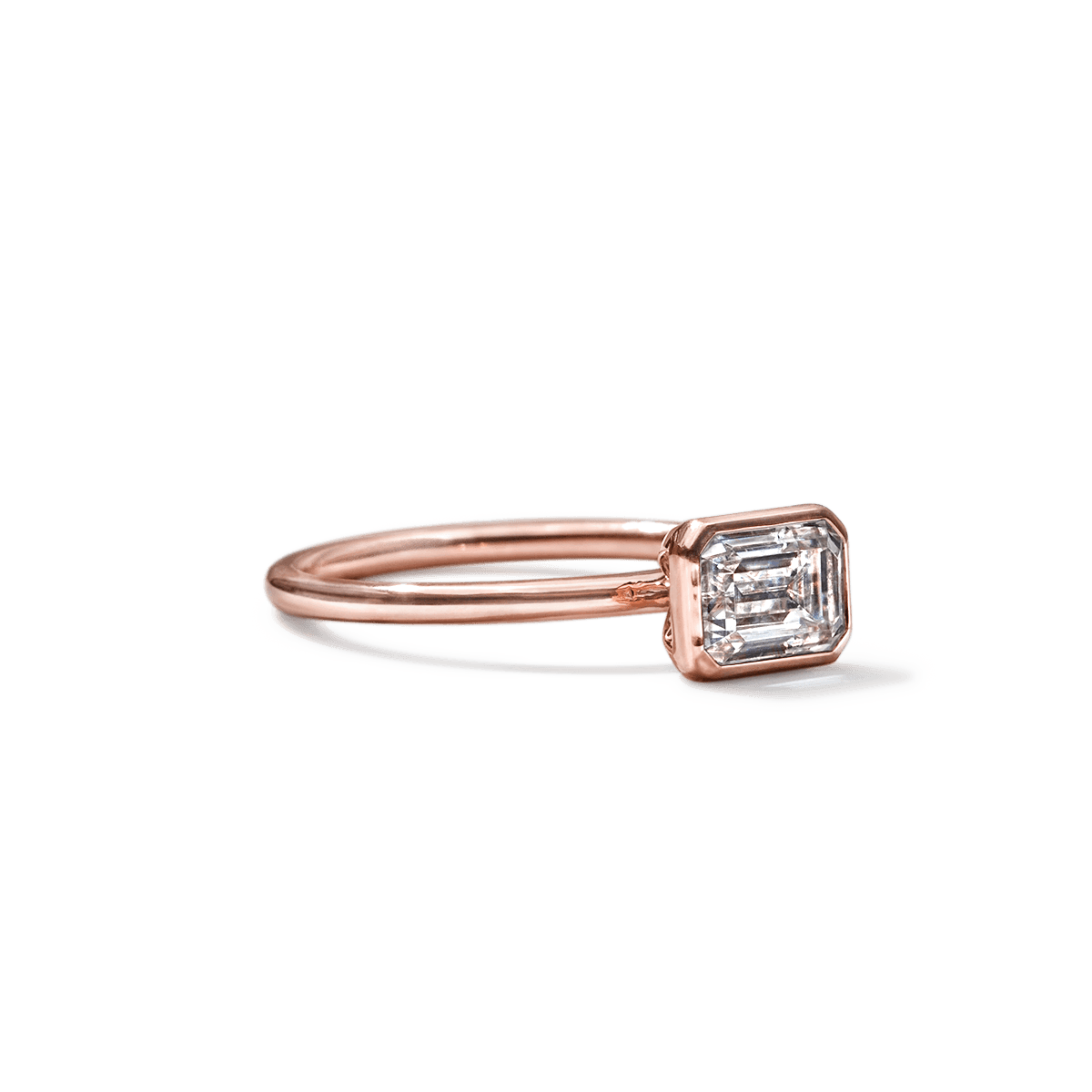 18K Rose Gold Emerald Bezel Diamond Engagement Ring