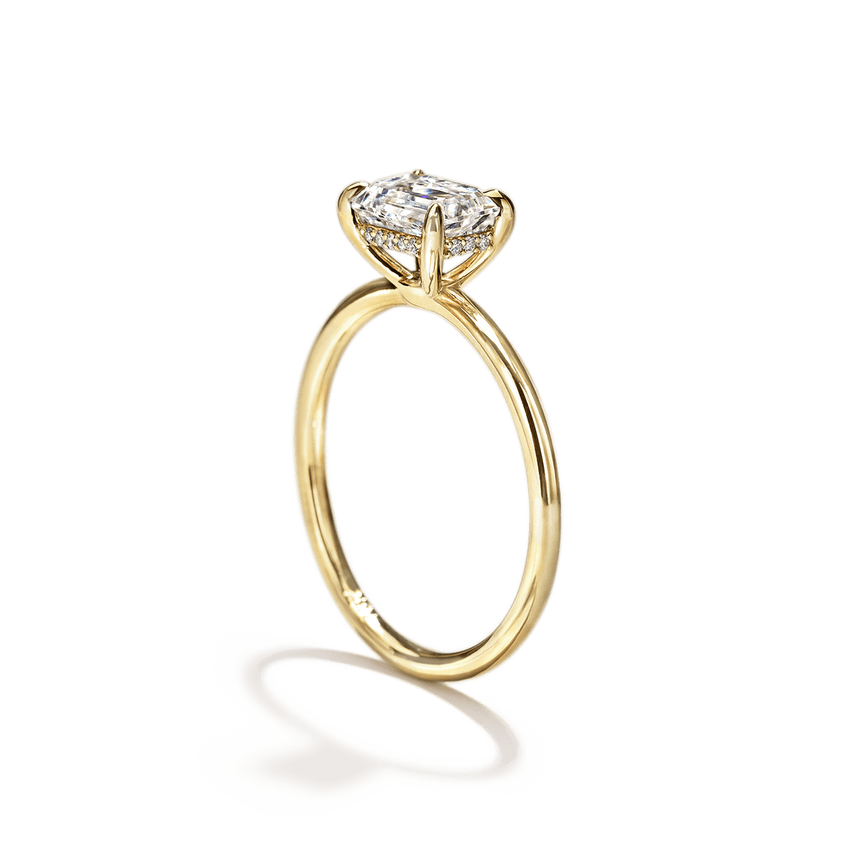 18K Yellow Gold Solitaire Emerald Diamond Engagement Ring