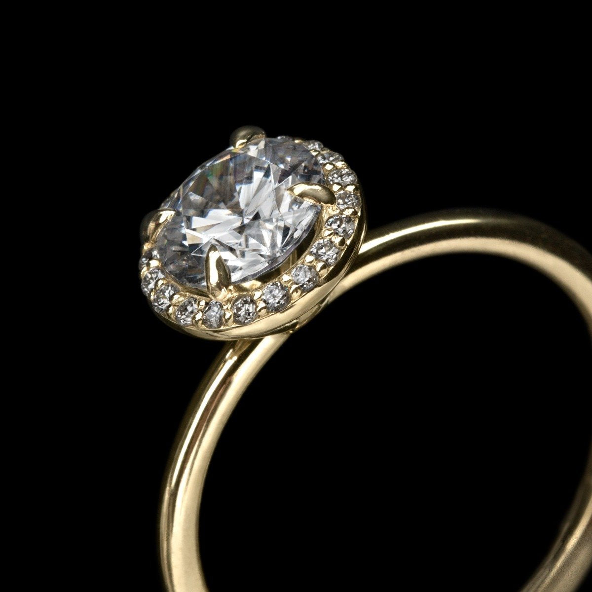 18K Yellow Gold Round Halo Engagement Ring