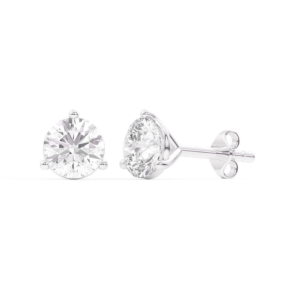 Lab-grown diamond 3-prong martini stud earrings in 14K white gold, featuring a timeless and minimalist setting to enhance diamond brilliance.”