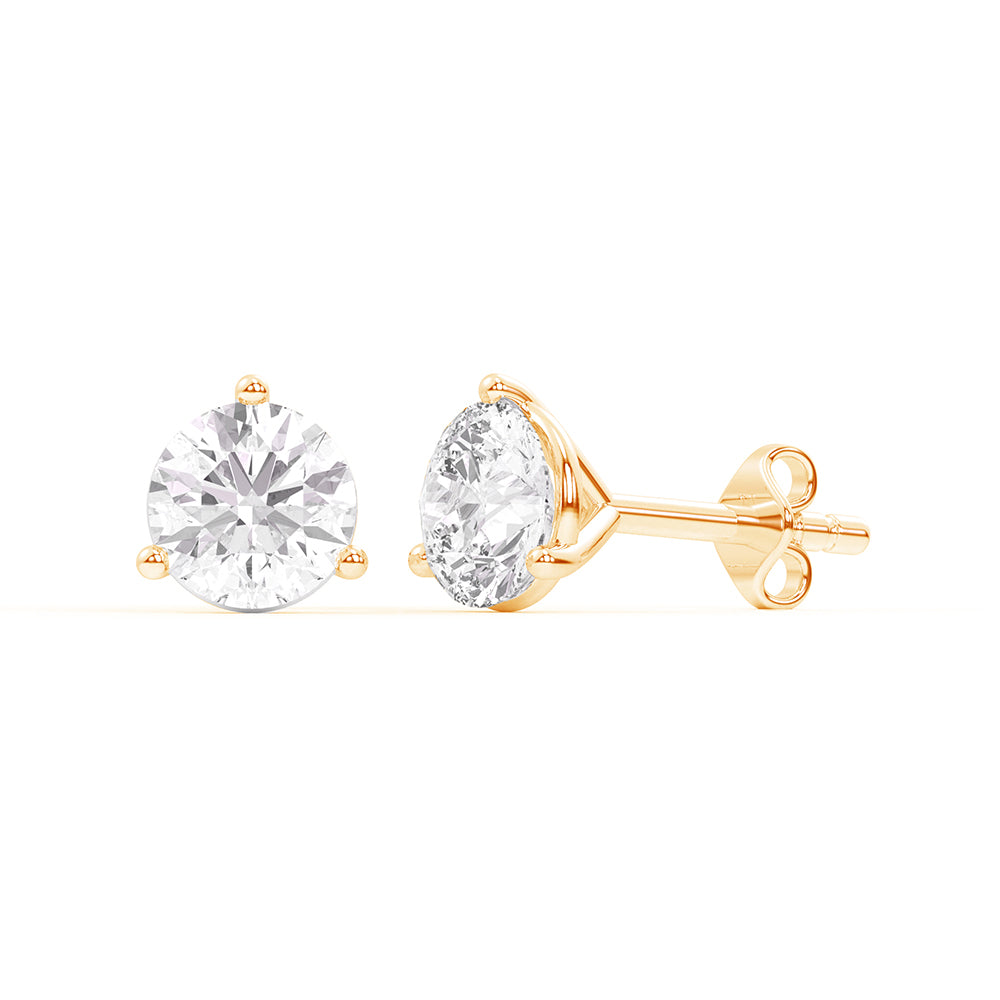 Lab-grown diamond 3-prong martini stud earrings in 14K yellow gold, designed with precision to highlight sparkling round diamonds.”