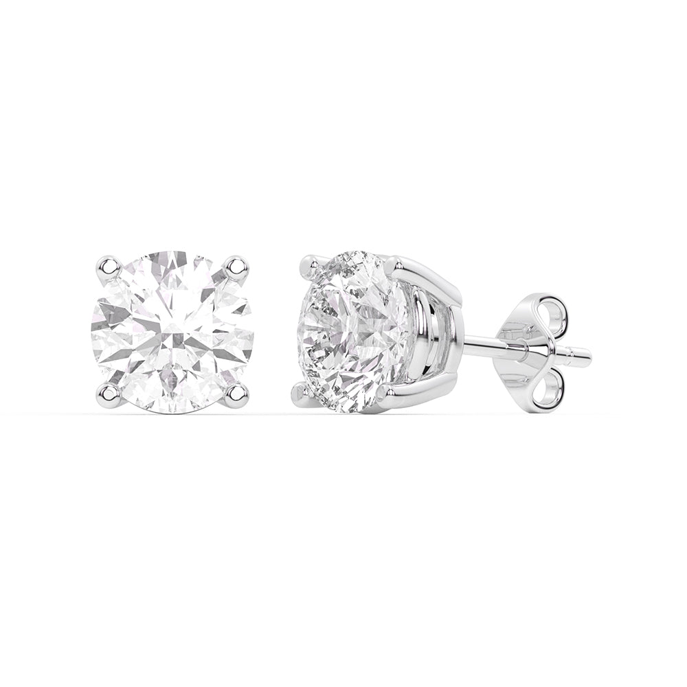 Lab-grown diamond classic stud earrings in 14K white gold, designed with a secure 4-prong basket setting to highlight the diamonds’ brilliance