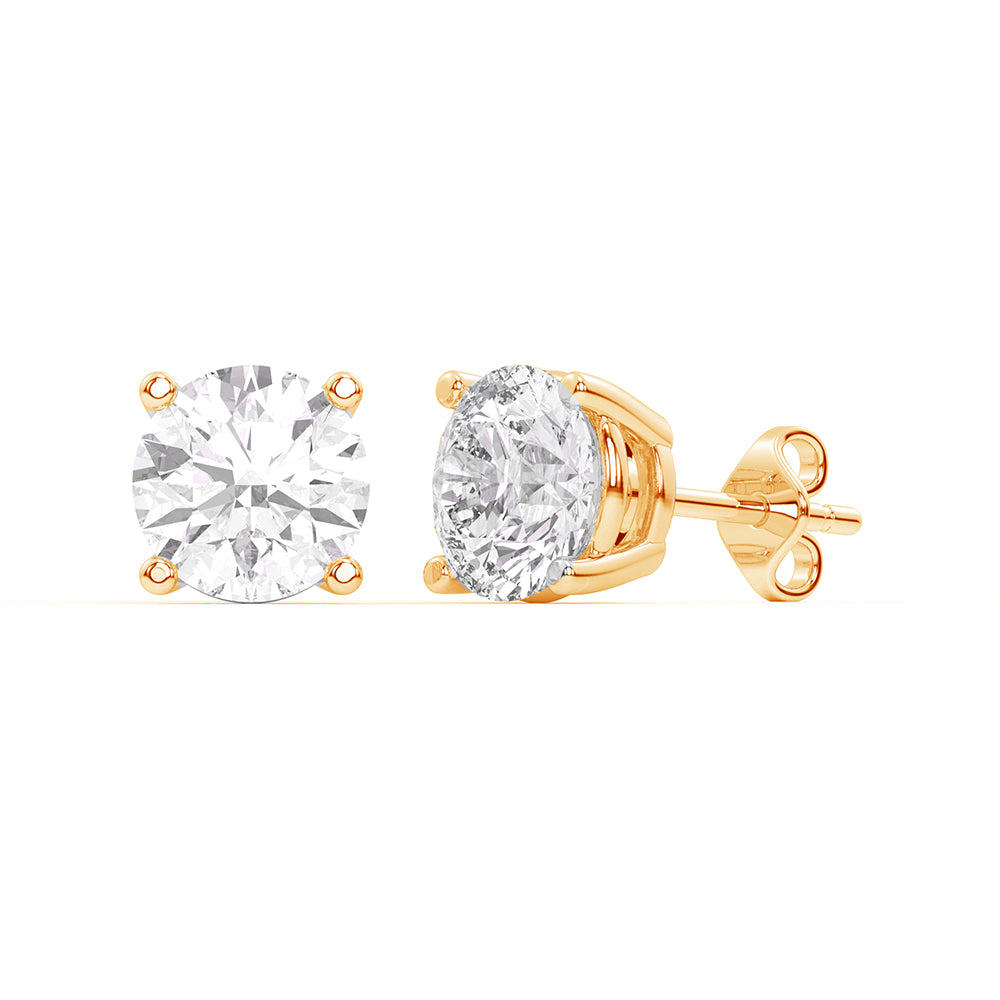 Lab-grown diamond classic stud earrings in 14K yellow gold, showcasing brilliant round diamonds in a secure 4-prong basket setting